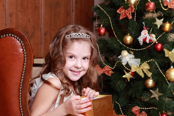 Mooie prinses in de buurt van de vacht-boom — Stockfoto