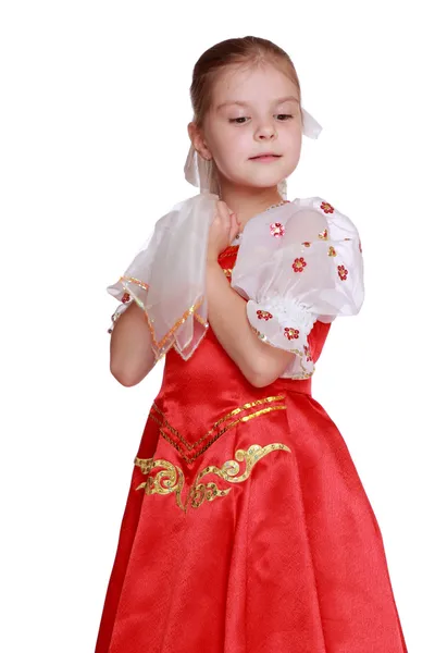 Young girl dance in Russian national suit — Stock Photo, Image