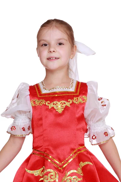 Ung flicka dansa i ryska nationella kostym — Stockfoto