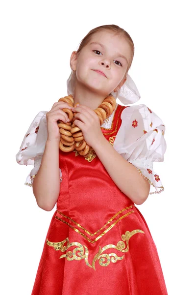 Young girl dance in Russian national suit — Stock Photo, Image