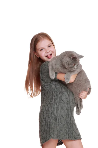 Little girl with her new cat — Stock Photo, Image