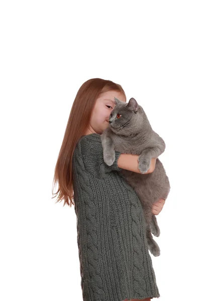 Little girl with her new cat — Stock Photo, Image