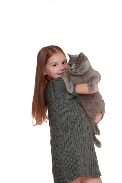 Little girl with her new cat — Stock Photo, Image