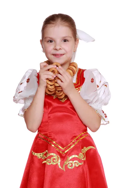 Rysk flicka klädd i traditionell dräkt — Stockfoto