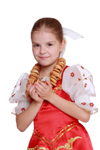 Rysk flicka klädd i traditionell dräkt — Stockfoto