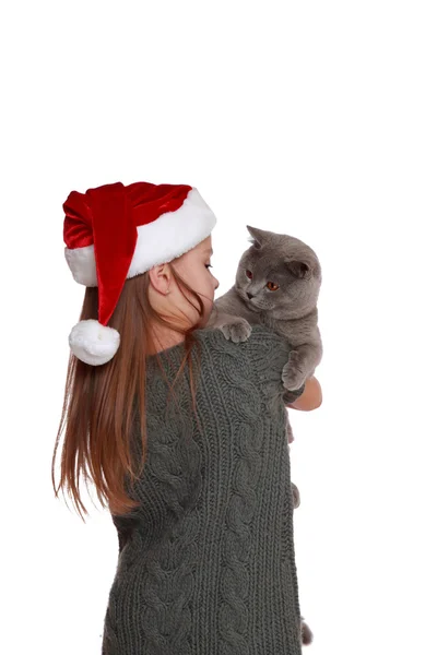 Little girl with her new cat — Stock Photo, Image