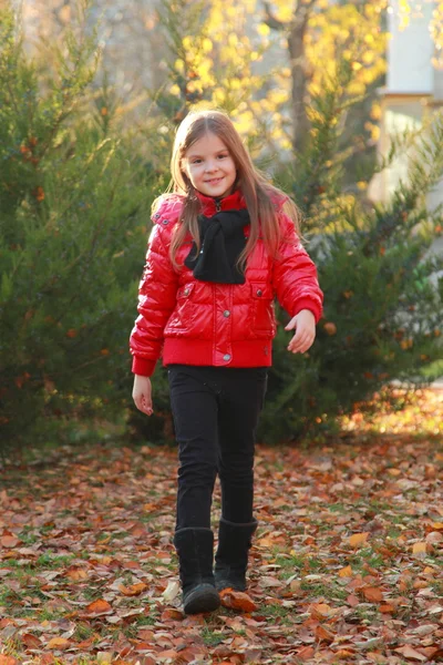 Bambina con foglie d'acero — Foto Stock