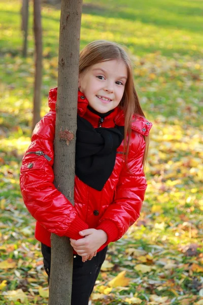 Menina com folhas de bordo — Fotografia de Stock