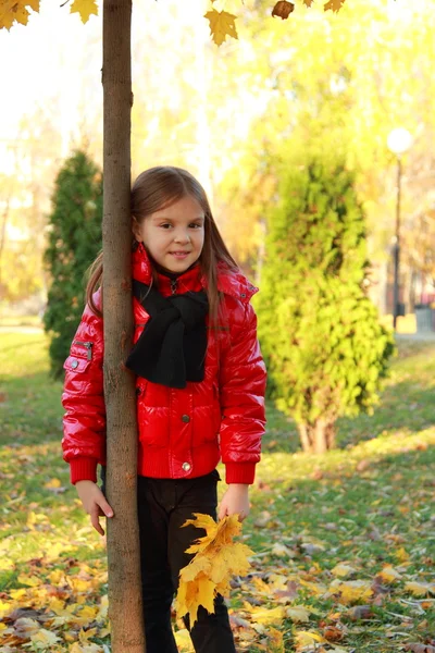 Petite fille au parc d'automne — Photo