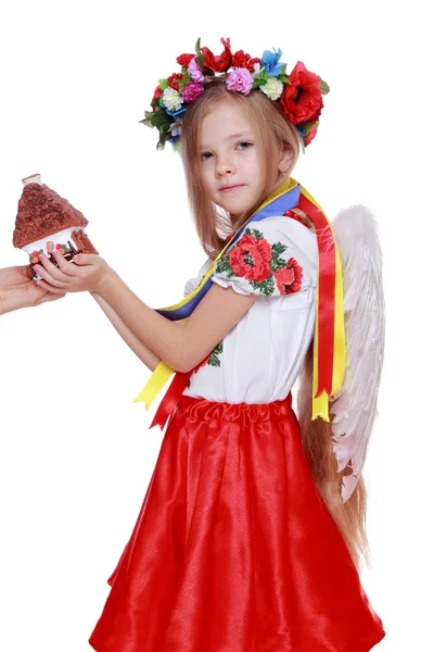 Dívka v národním ukrajinské barvy — Stock fotografie