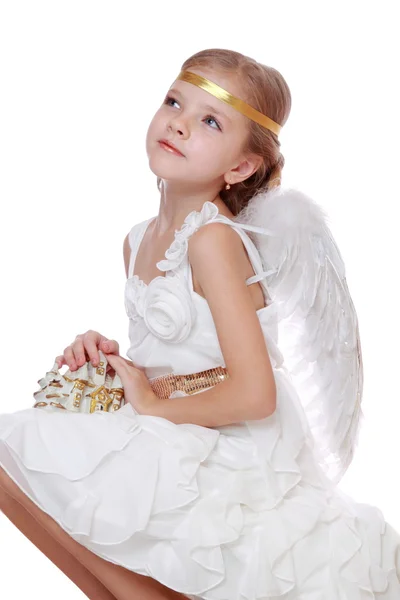 Kleine engel in mooie jurk — Stockfoto