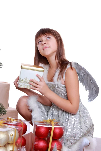 Little angel wearing silver dress — Stock Photo, Image