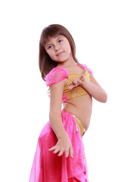 Arabe danseuse du ventre portant une robe rose — Photo