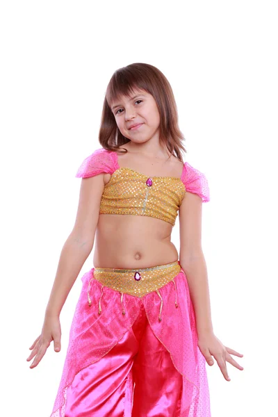 Árabe barriga-dançarina vestindo vestido rosa — Fotografia de Stock