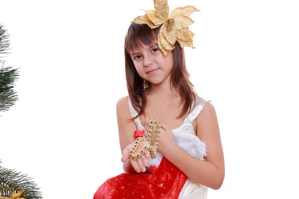 Niña con árbol de Navidad —  Fotos de Stock