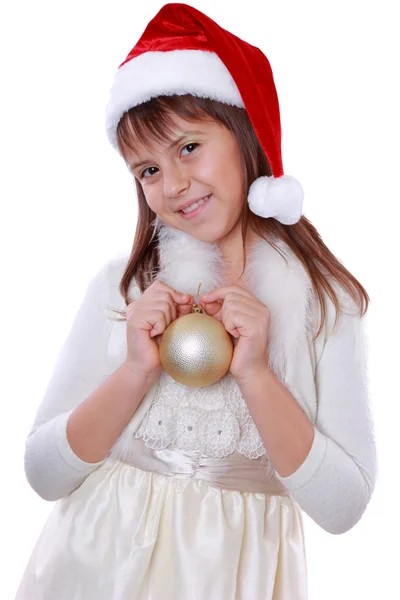 Jolie fille au chapeau de Père Noël — Photo