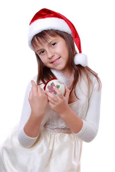 Jolie fille au chapeau de Père Noël — Photo