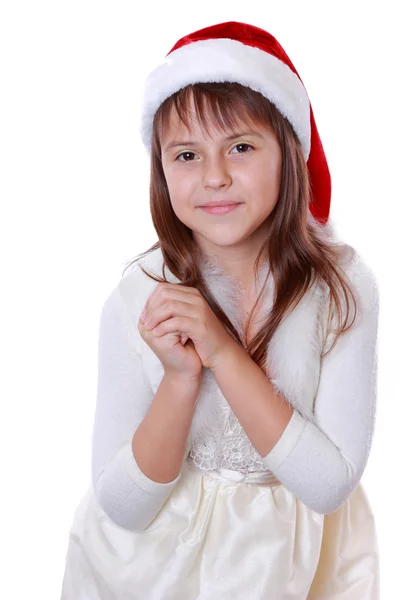 圣诞老人帽子的漂亮女孩 — 图库照片