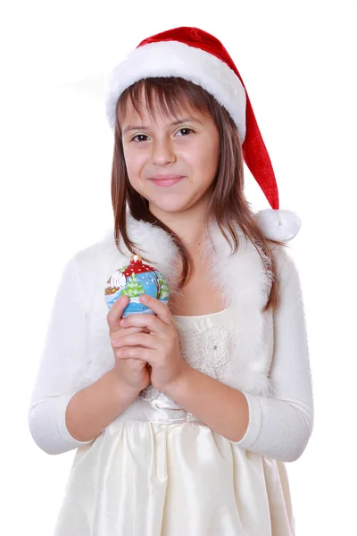 Noel Baba şapkalı güzel kız — Stok fotoğraf