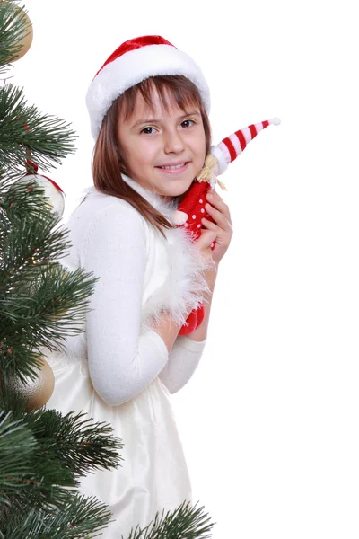 Jolie fille au chapeau de Père Noël — Photo