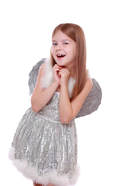 Engel zilveren jurk dragen — Stockfoto