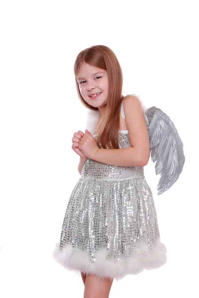 Angel bär silver klänning — Stockfoto