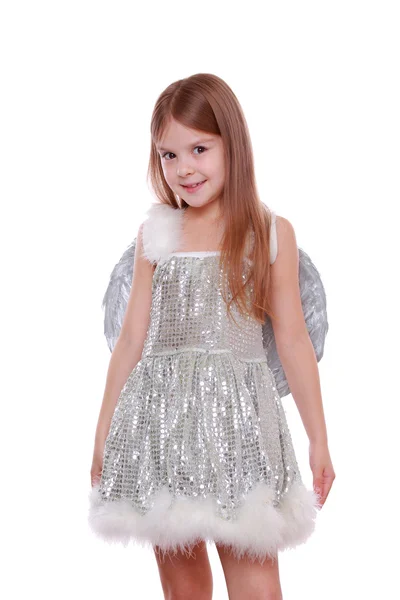 Engel trägt silbernes Kleid — Stockfoto