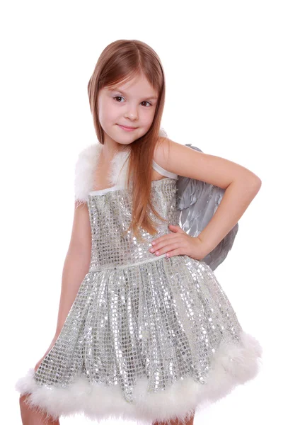 Angel bär silver klänning — Stockfoto