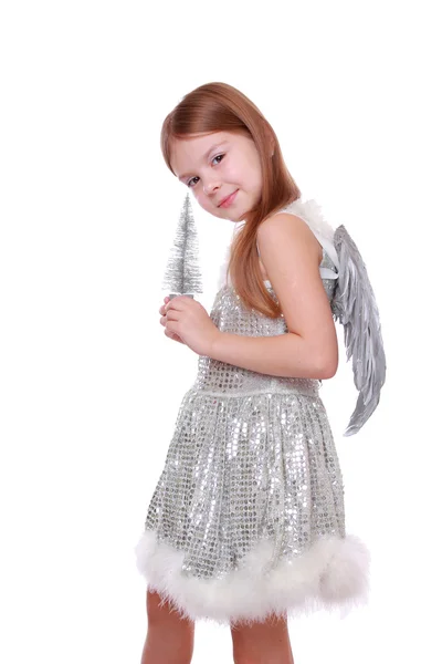 Liten ängel med julgran — Stockfoto