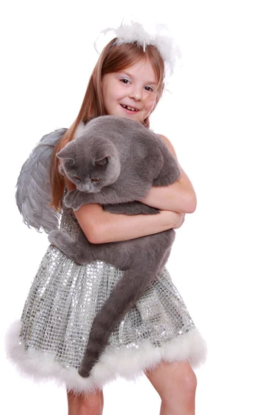 İngiliz kedi ile oynarken melek — Stok fotoğraf