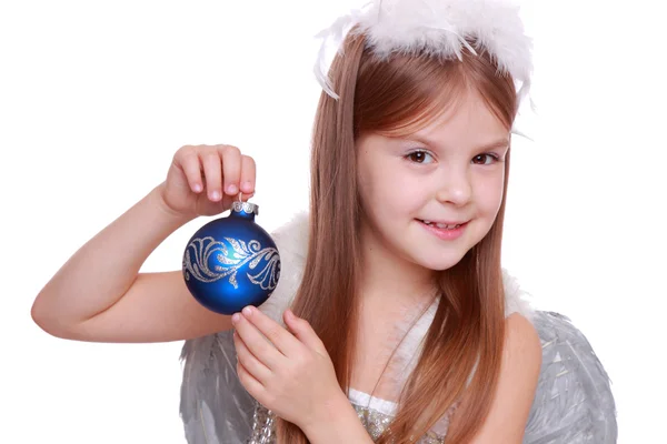 Engel met blauwe bal met het decoratieve — Stockfoto