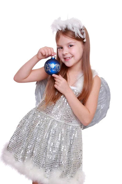 Angel with blue decorative ball — Stock Photo, Image
