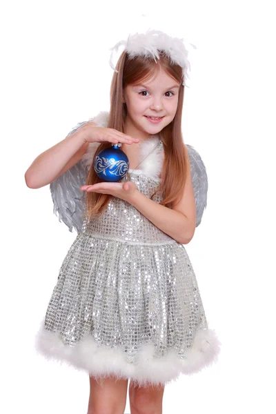 Ange avec boule décorative bleue — Photo