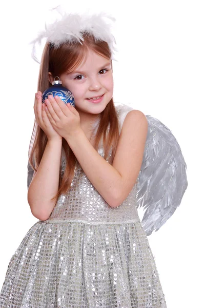 青い装飾ボールと天使 — ストック写真
