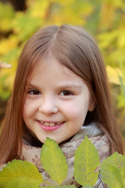 Klein meisje in de herfst park — Stockfoto