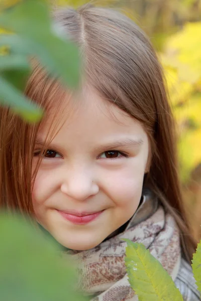 Holčička v podzimním parku — Stock fotografie