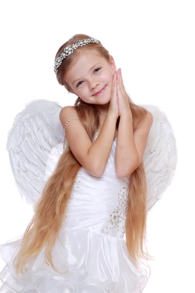 Angyal lány fehér háttér — Stock Fotó