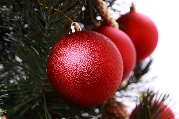 Red balls on christmas tree — Stock Photo, Image