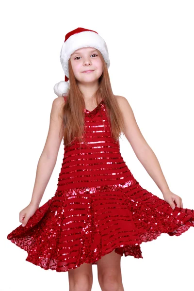 Κοριτσάκι σε ένα φανταχτερό κόκκινο φόρεμα — Φωτογραφία Αρχείου