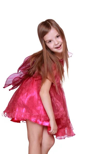 Menina waring vestido extravagante como uma borboleta — Fotografia de Stock