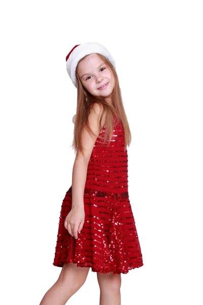 Kamera için poz tatil elbiseli küçük kız — Stok fotoğraf