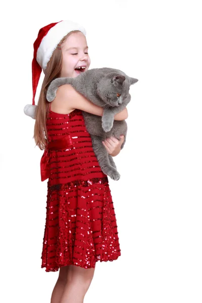 Little girl with her new cat — Stock Photo, Image