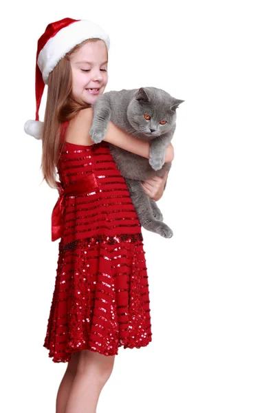 Holčička s její novou kočku — Stock fotografie
