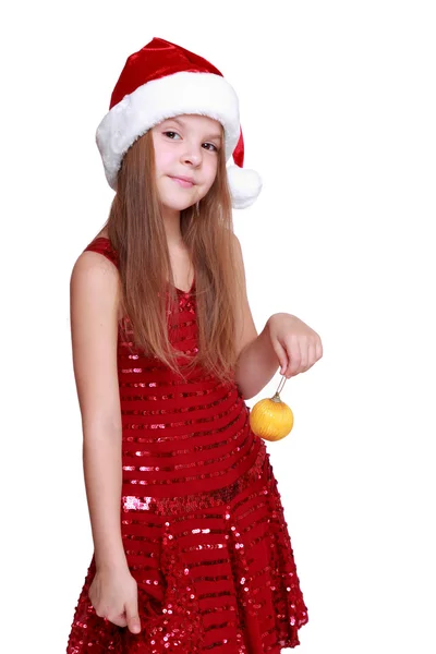 Menina segurando bola de Natal — Fotografia de Stock