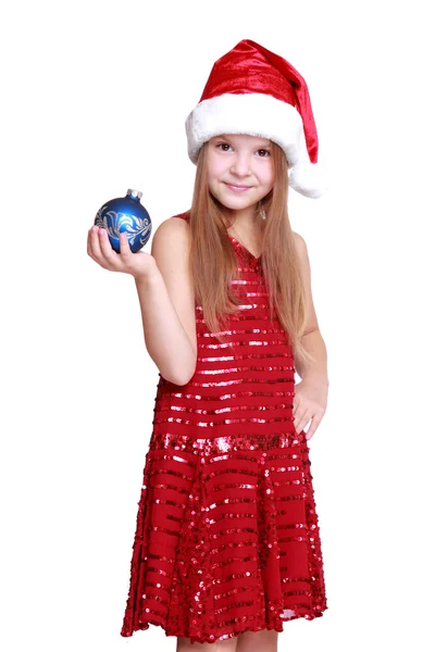 Menina segurando bola de Natal — Fotografia de Stock