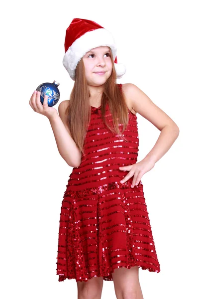 Bambina tenendo palla di Natale — Foto Stock