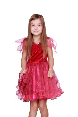 onun pembe karnaval kostümü gösteren kız
