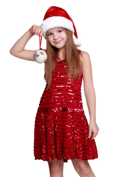 Menina segurando bola de Natal — Fotografia de Stock