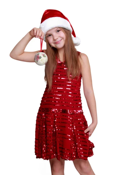 Little girl holding christmas ball — Stock Photo, Image