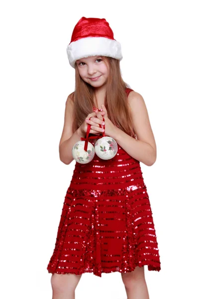 Liten flicka santa hatt — Stockfoto